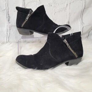 American Rag Abby Black Suede Ankle Bootie Round Toe Block Heel Double Zip 9.5